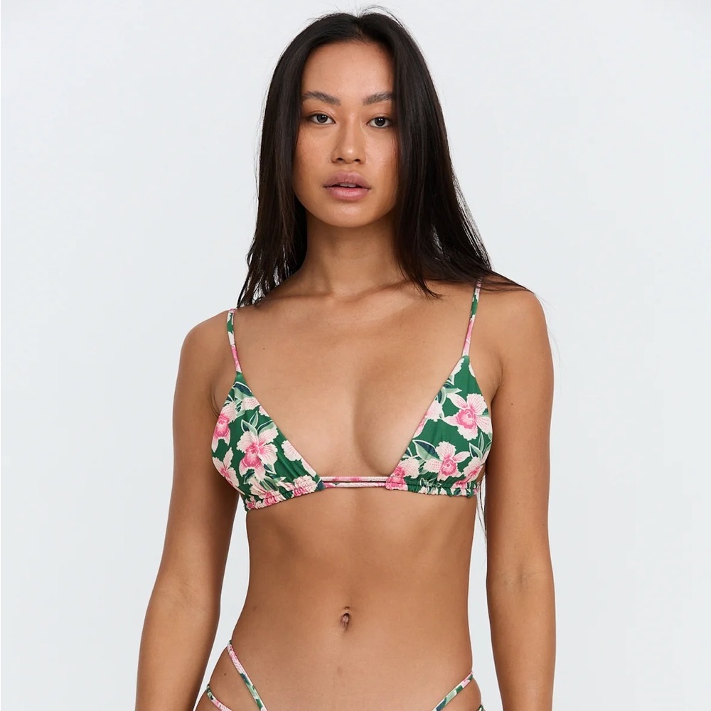 Benoa Swim Green & Pink Floral Triangle Bikini Top